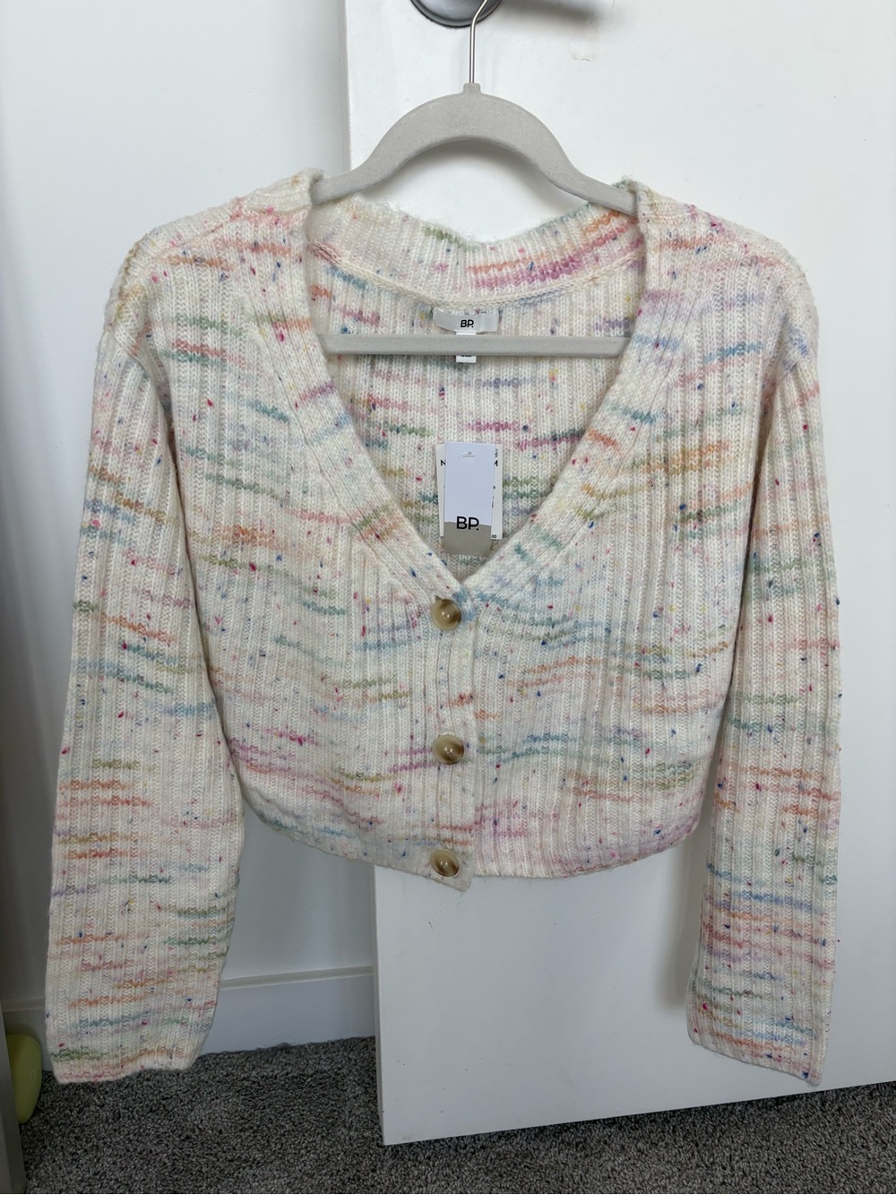 BP Nordstrom Multi-color Speckled Knit V-Neck Button-Up Cardigan sz S **NWT